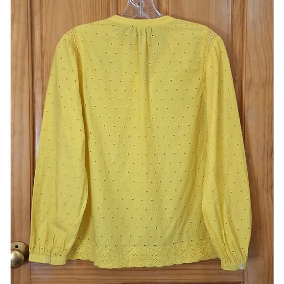 J. Crew Shirt Women's 8 Yellow 100% Cotton Mandarin Collar Eyelets Lace Trim - Picture 3 of 7